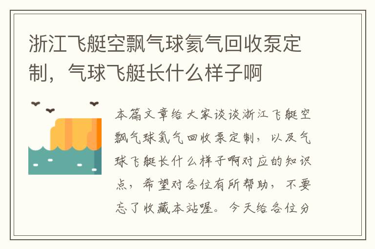 浙江飞艇空飘气球氦气回收泵定制，气球飞艇长什么样子啊