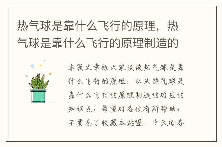 热气球是靠什么飞行的原理，热气球是靠什么飞行的原理制造的