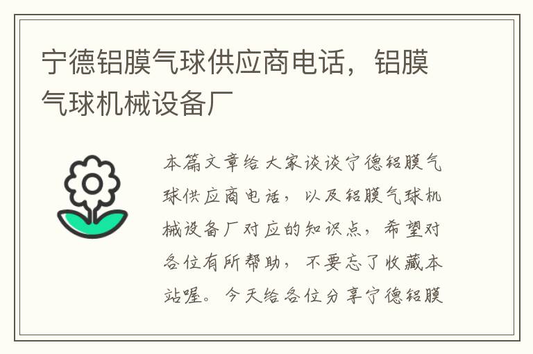 宁德铝膜气球供应商电话，铝膜气球机械设备厂