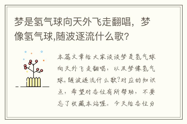 梦是氢气球向天外飞走翻唱，梦像氢气球,随波逐流什么歌?