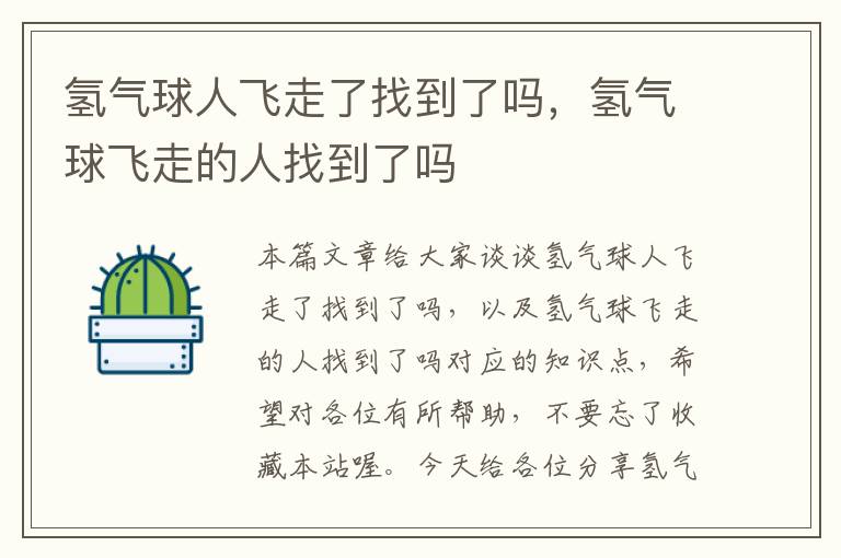 氢气球人飞走了找到了吗，氢气球飞走的人找到了吗